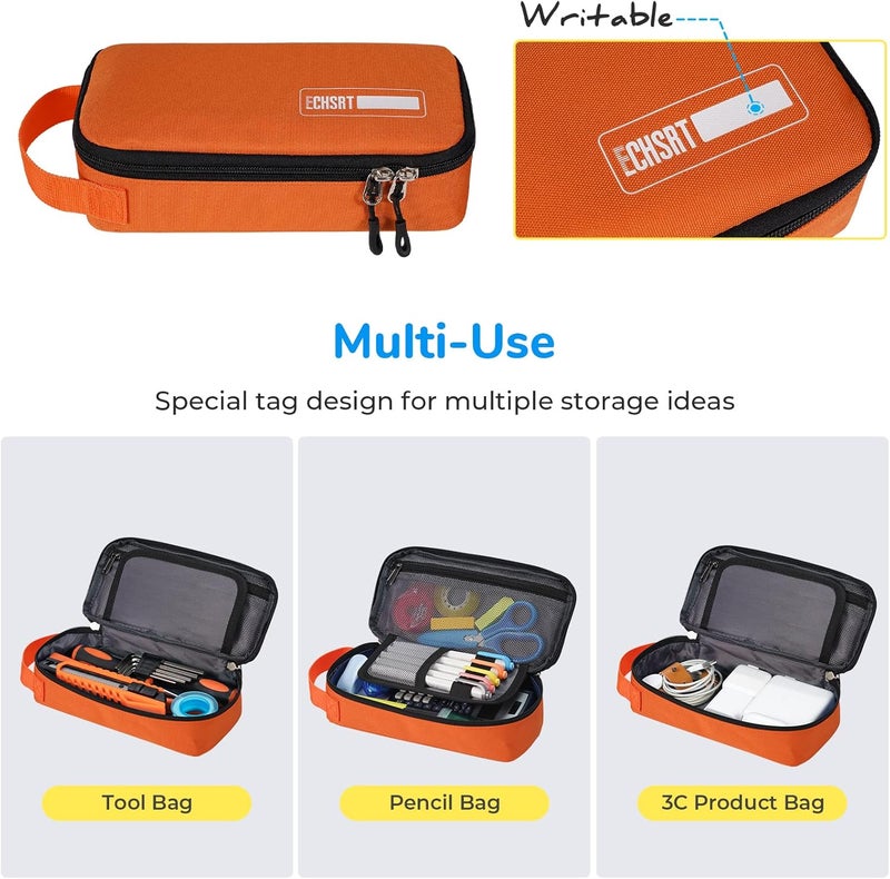 ECHSRT Pencil Case for Men Women, Large Pen Bag for Adults, Portable Pencil Pouch Aesthetic with Handle, Zipper Cases for Office Organizer Orange - Image 3